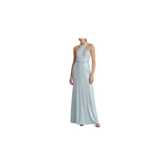 RALPH LAUREN Dresses & Skirts - RALPH LAUREN Womens Light Blue Belted Lined Sleeveless Full-Length Gown Dress 16